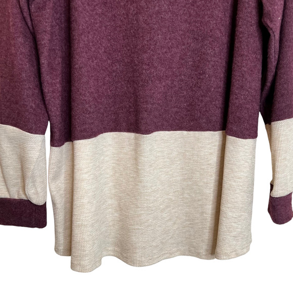MoaMoa Womens Cowl Neck Pullover Knit Top Size 1X Plum Oatmeal Color Block NEW - Picture 3 of 6